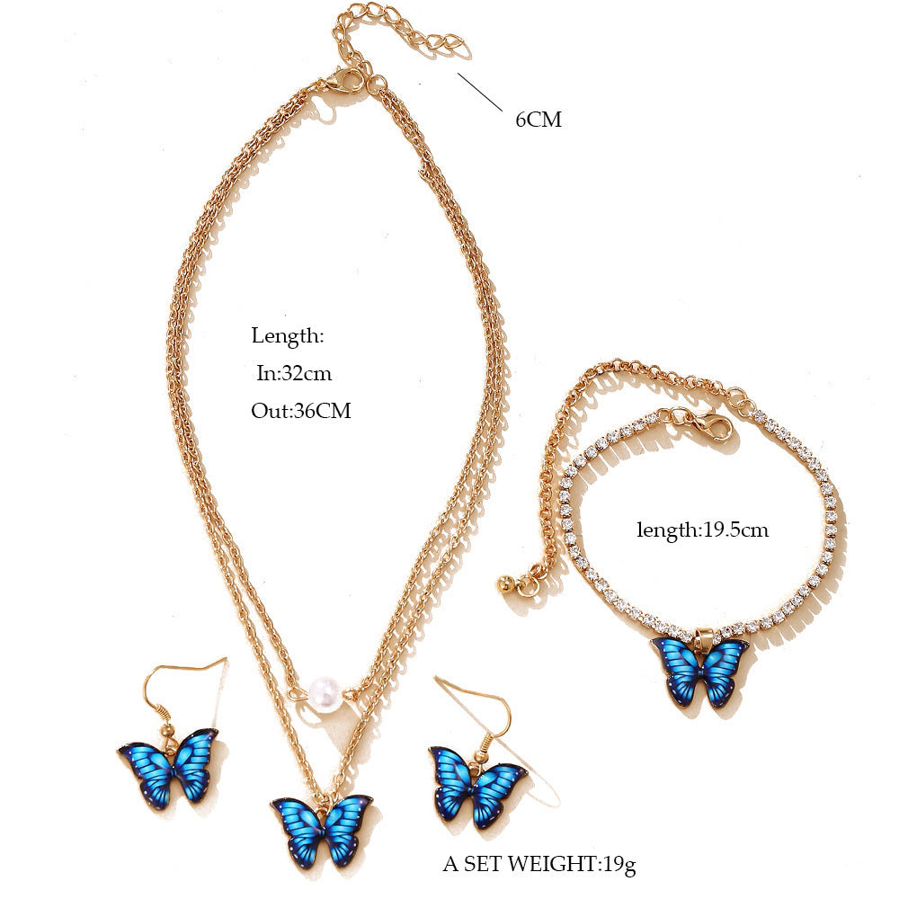 Pin Butterfly Pendant Jewelry Set 3 Pieces