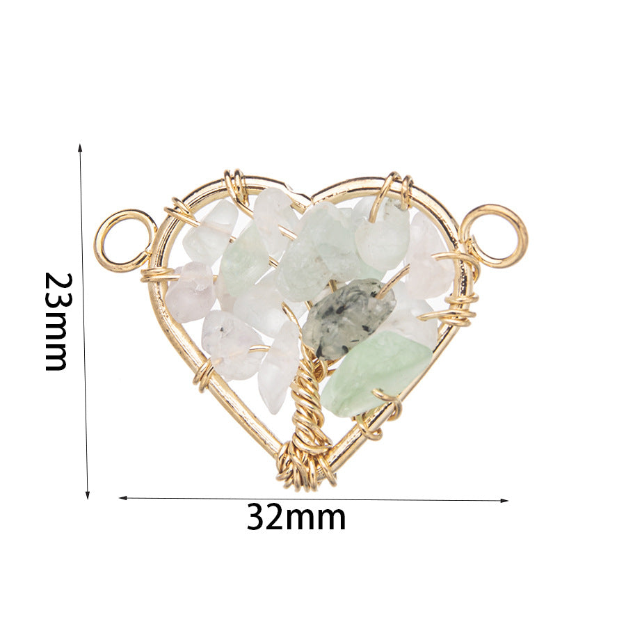 Crystal double-headed love wire-wrapped gravel tree of life pendant