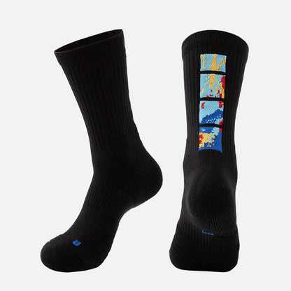 Adult Mid-Calf Gradient Basketball Socks Thick Sports Socks