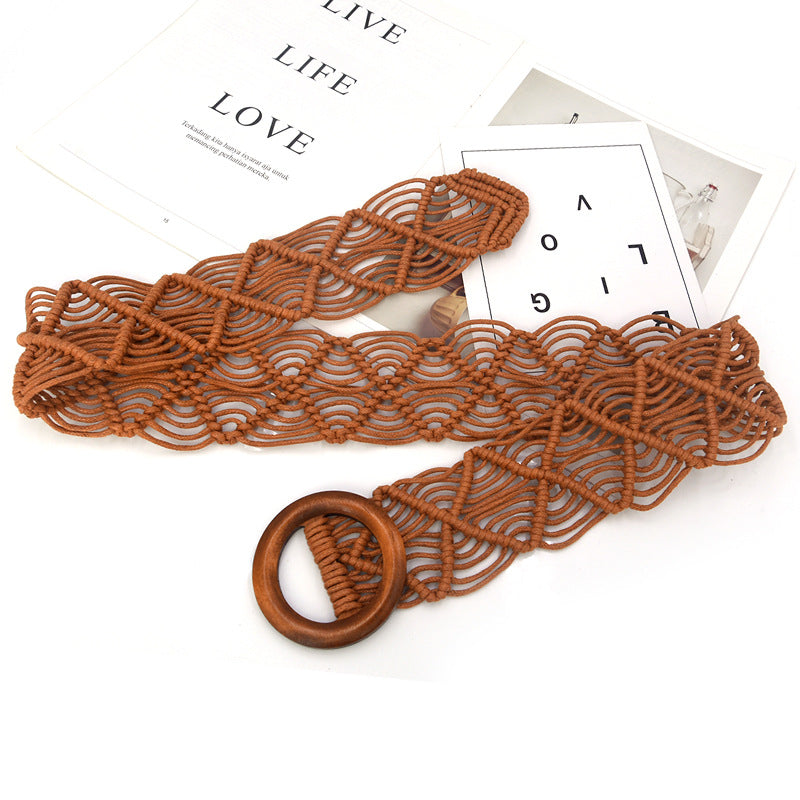 Braided round buckle boxy wide belt