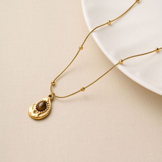 Stainless steel amber stone necklace