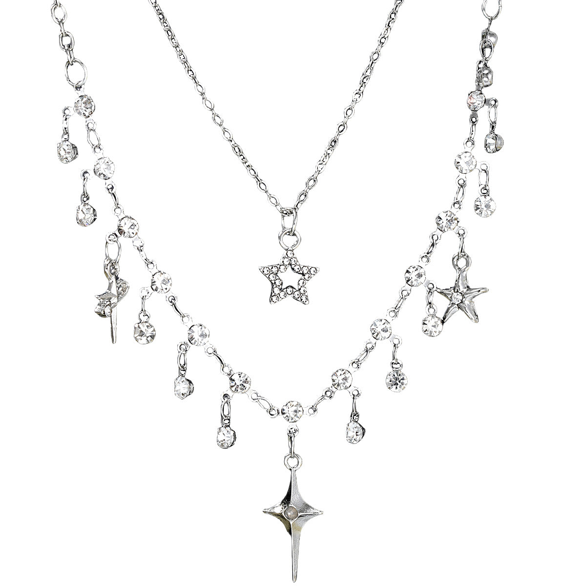 Star Fringe Layered Necklace Set