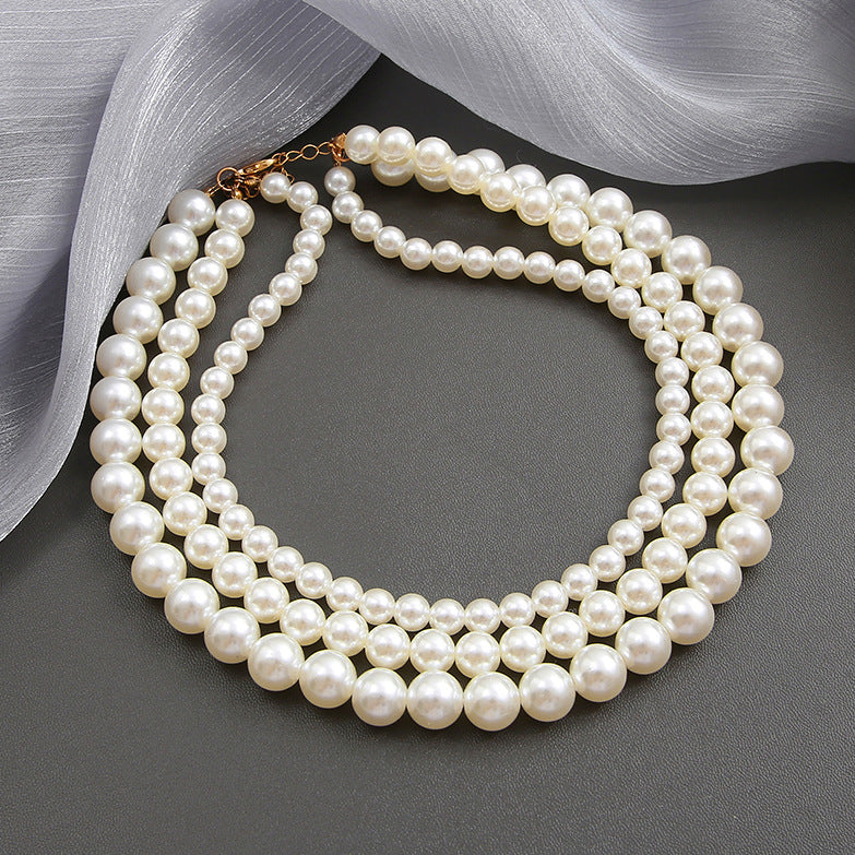 Three-layer clavicle chain vintage necklace Baroque necklace
