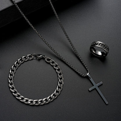 Cross Ring Bracelet Necklace Set