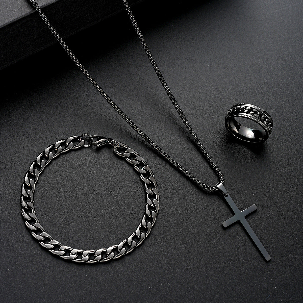 Cross Ring Bracelet Necklace Set