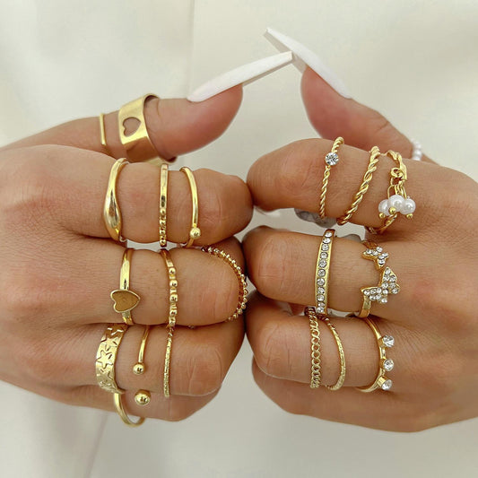 21Pcs Butterfly & Pearl Ring Set