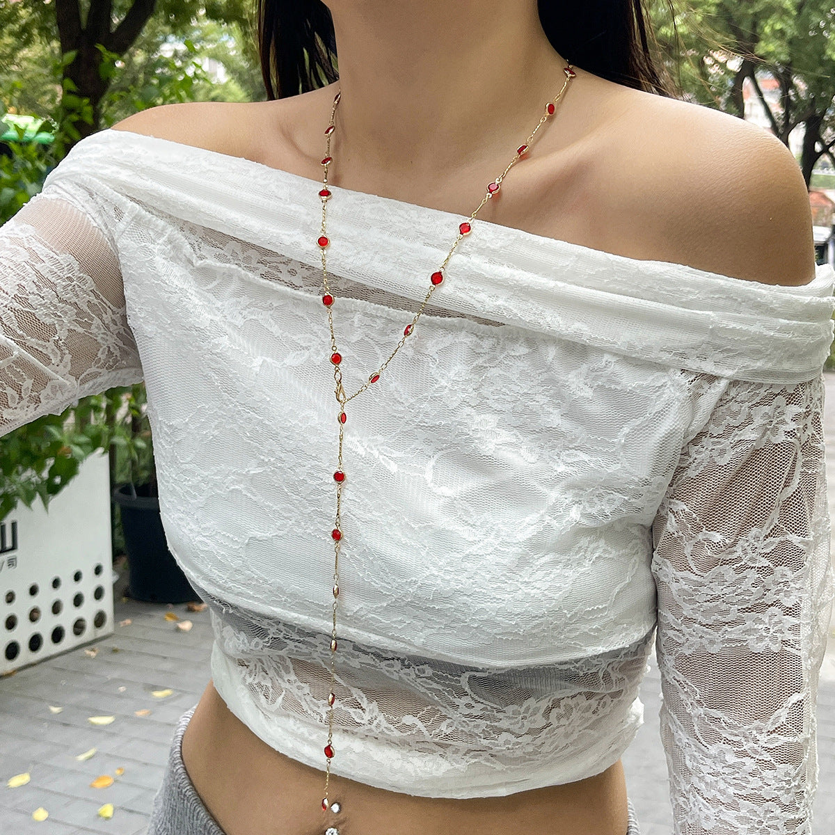 Color crystal y-shaped necklace