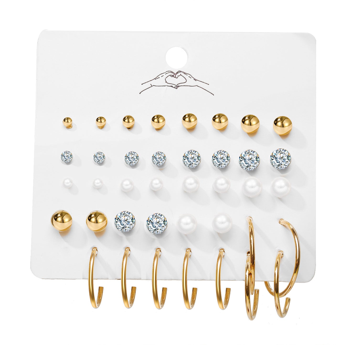 20 Pairs Imitation Pearl Zircon Earring Set