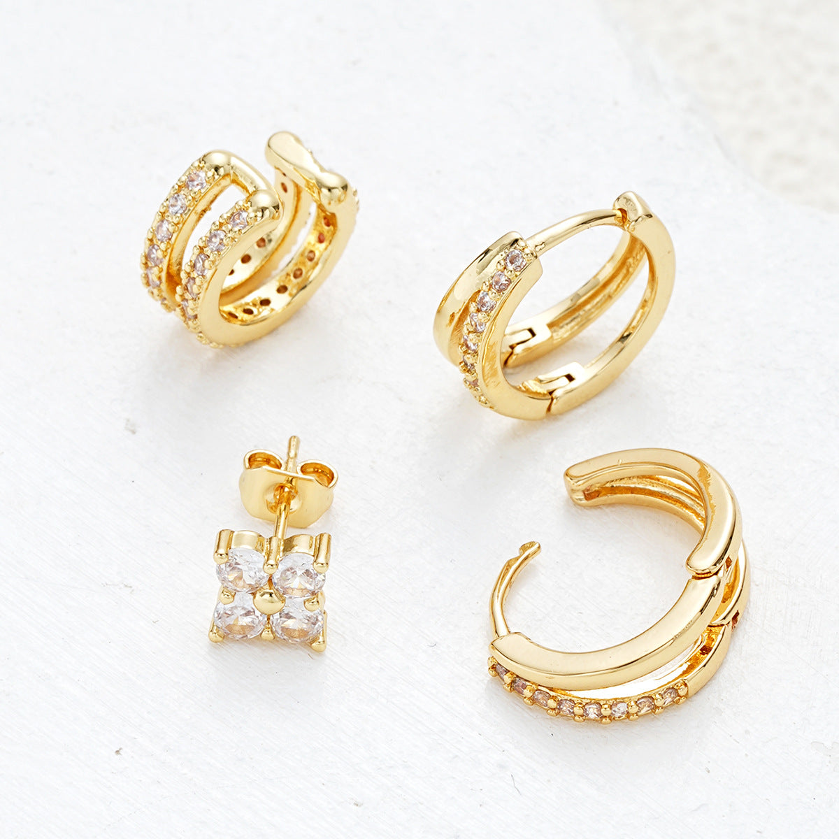 Zircon Copper Earring 4-Piece Set