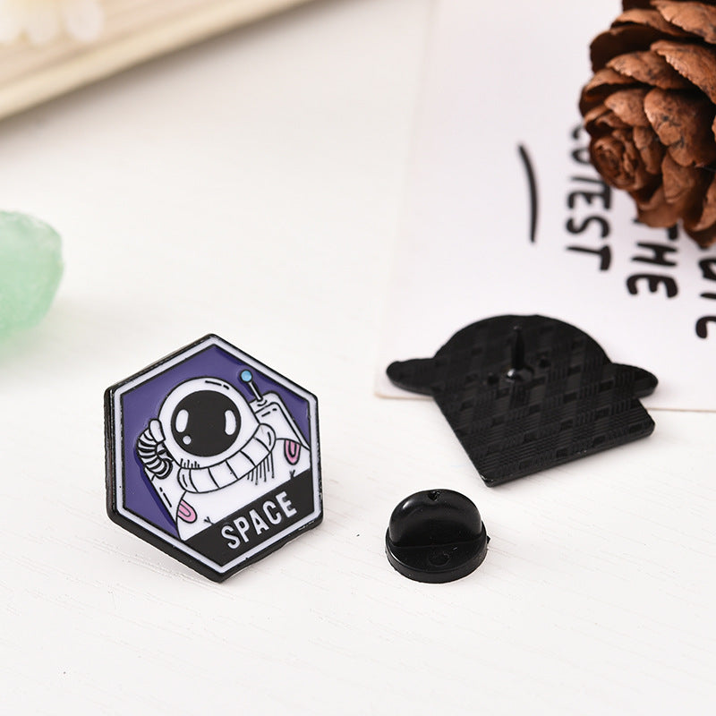 Astronaut Earth Rocket Brooch