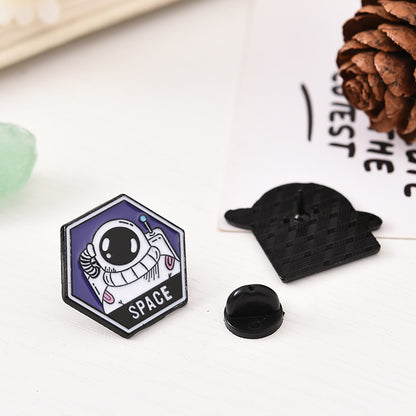 Astronaut Earth Rocket Brooch