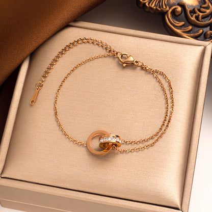 Pulseira romana de aço titânio com anel duplo – minimalista, moderna, moderna e unissex 