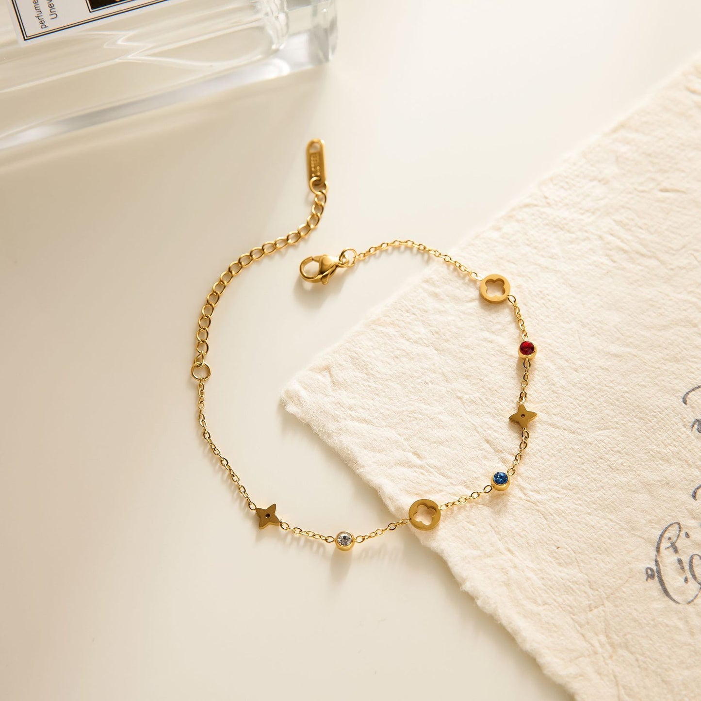 Women's 18K Color-Diamond Four-Leaf Flower Bracelet