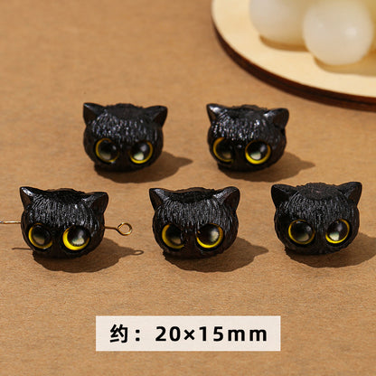 Ebony carved cat head cartoon accessories through hole loose beads