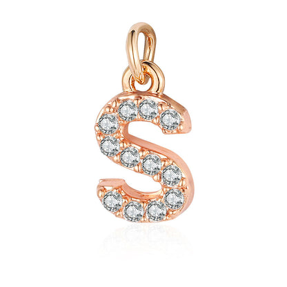 26 rose gold English letter copper zircon pendants.