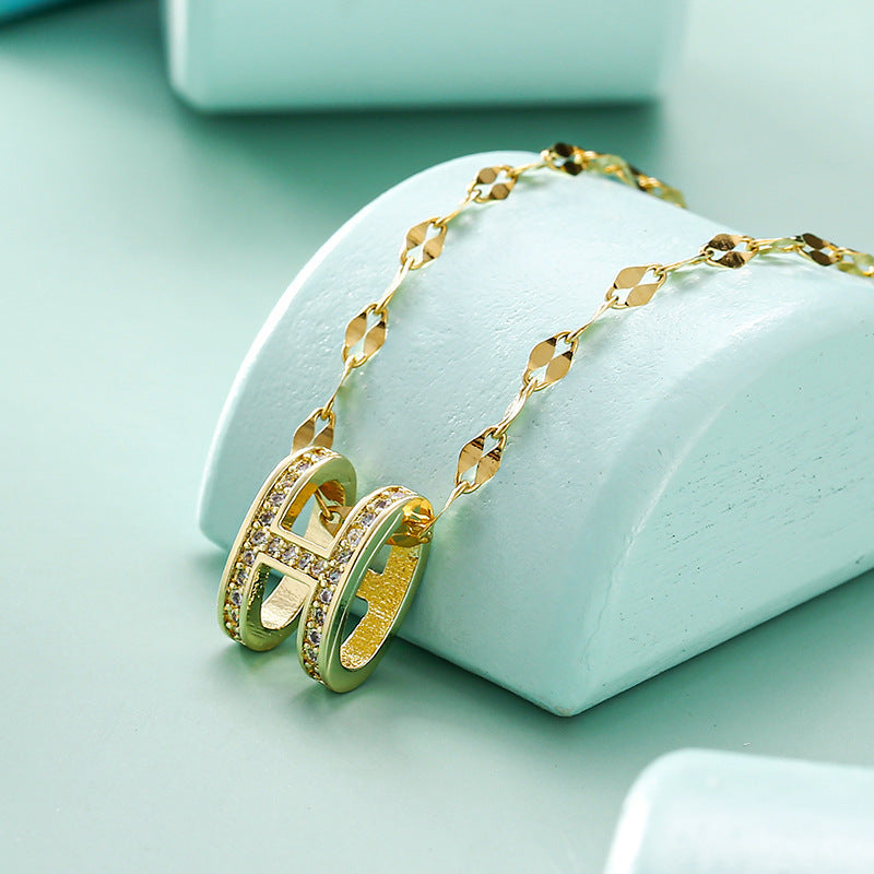 H letter necklace women plated 18k