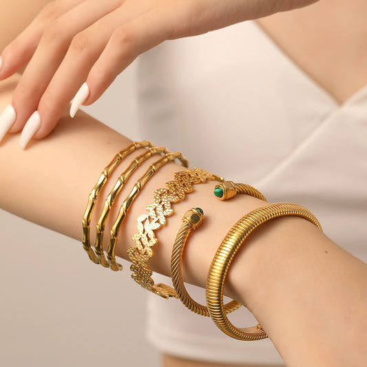 Women's Titanium Steel Hammered C-Open Hollow Bracelet