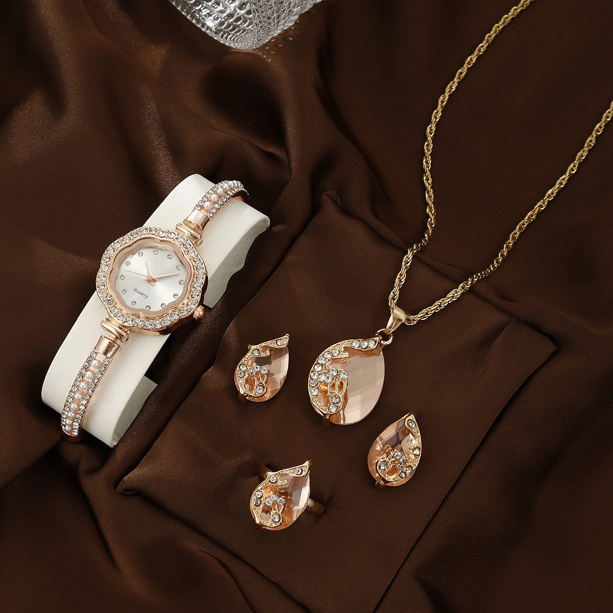 Diamond Women's Quartz Watch Jewelry Set