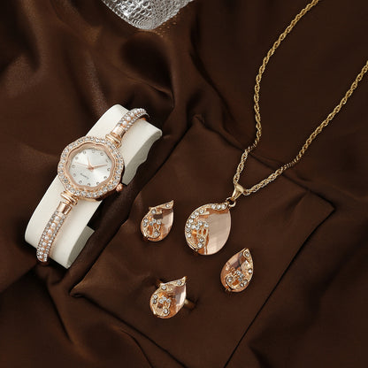 Diamond Women's Quartz Watch Jewelry Set