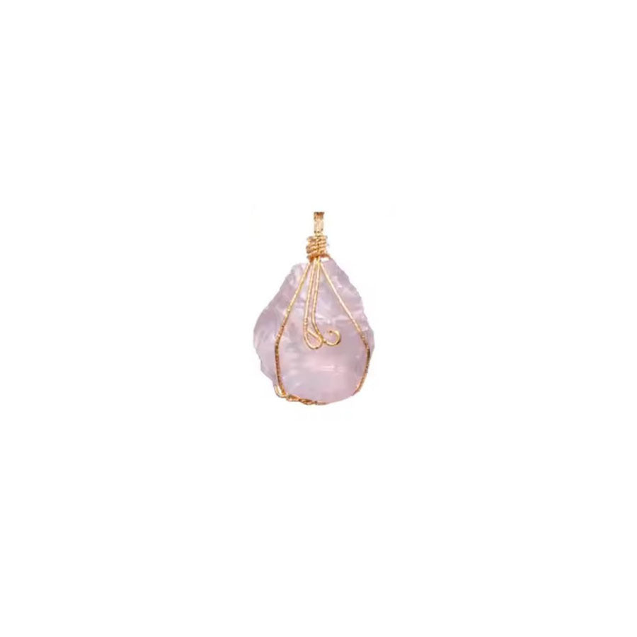 Hand-wound amorphous raw stone crystal wire pendant