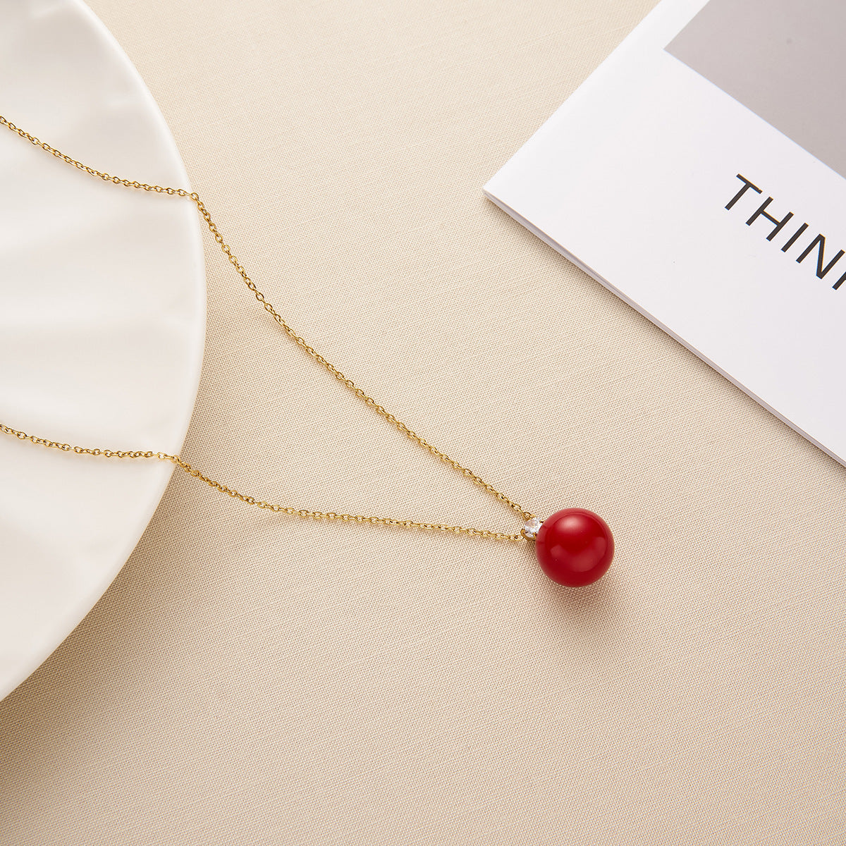 Titanium Steel Burgundy Agate Necklace & Earring Set