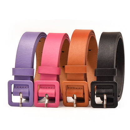 Solid color small square buckle belt