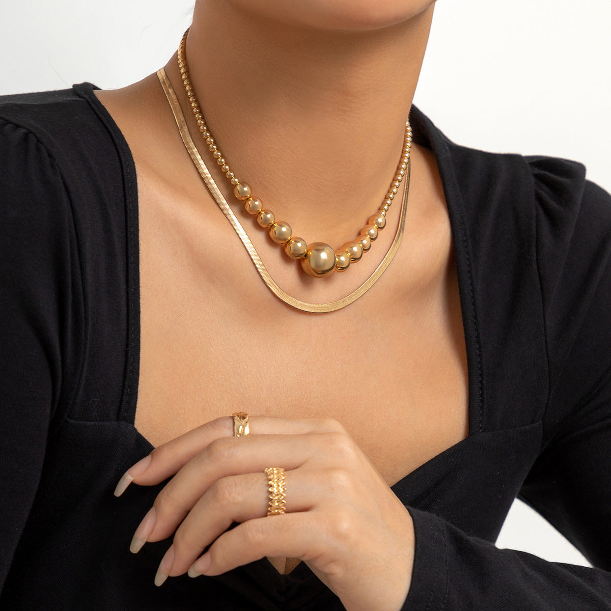 Double beaded clavicle chain necklace