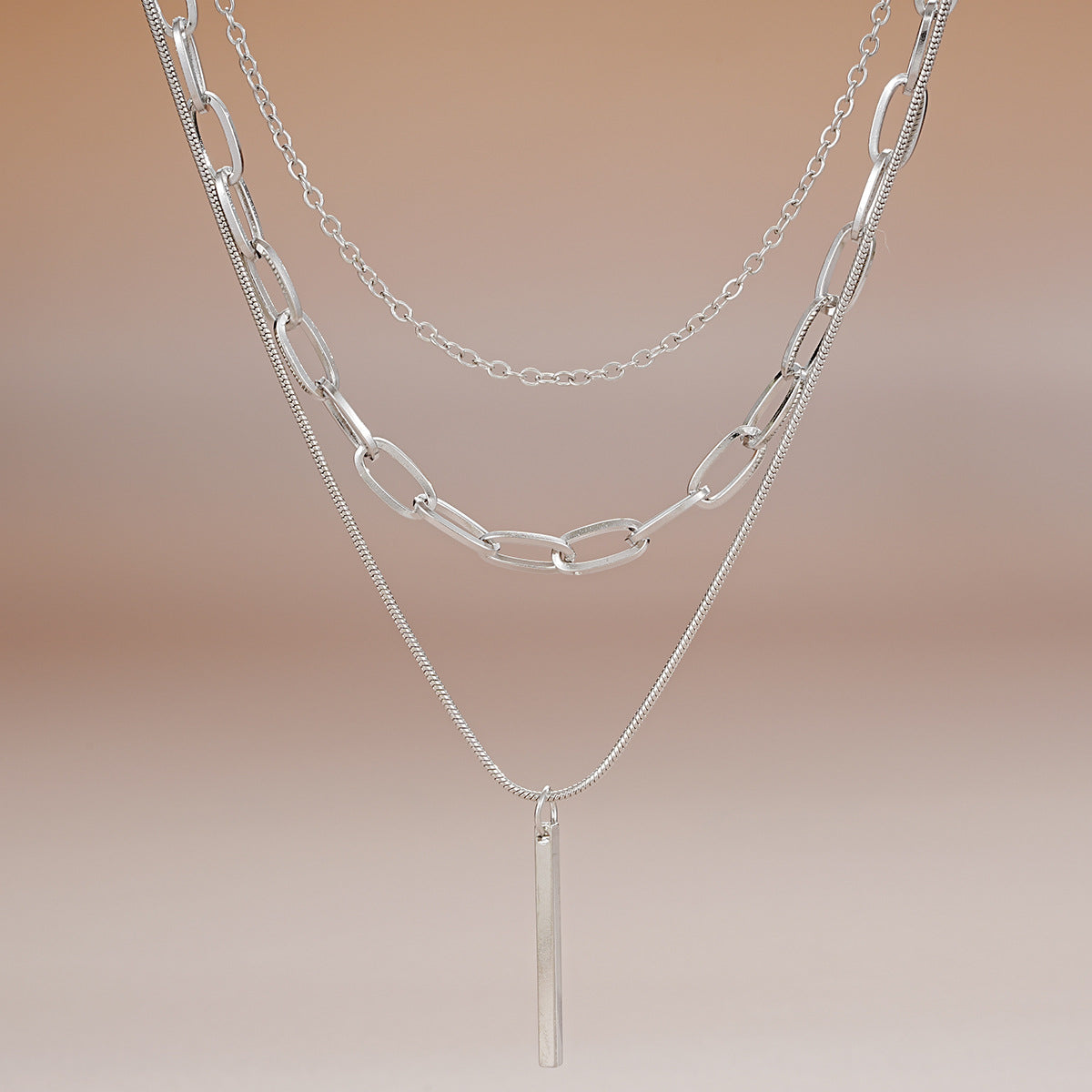 Metal Vertical Strip Multi-Layer Necklace