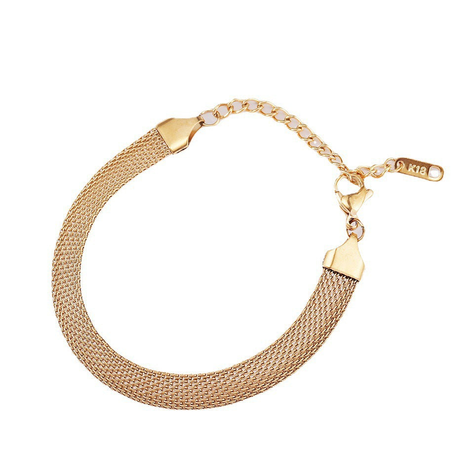 Woven 18K Gold-Plated Titanium Steel Bracelet for Women