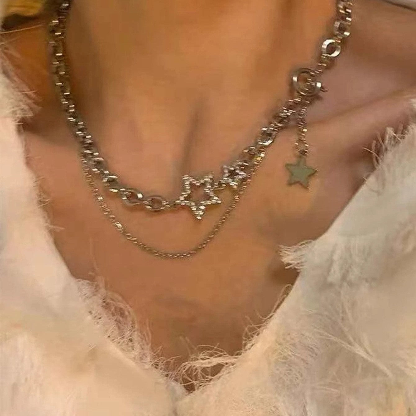 Rhinestone Star Double-Layer Necklace