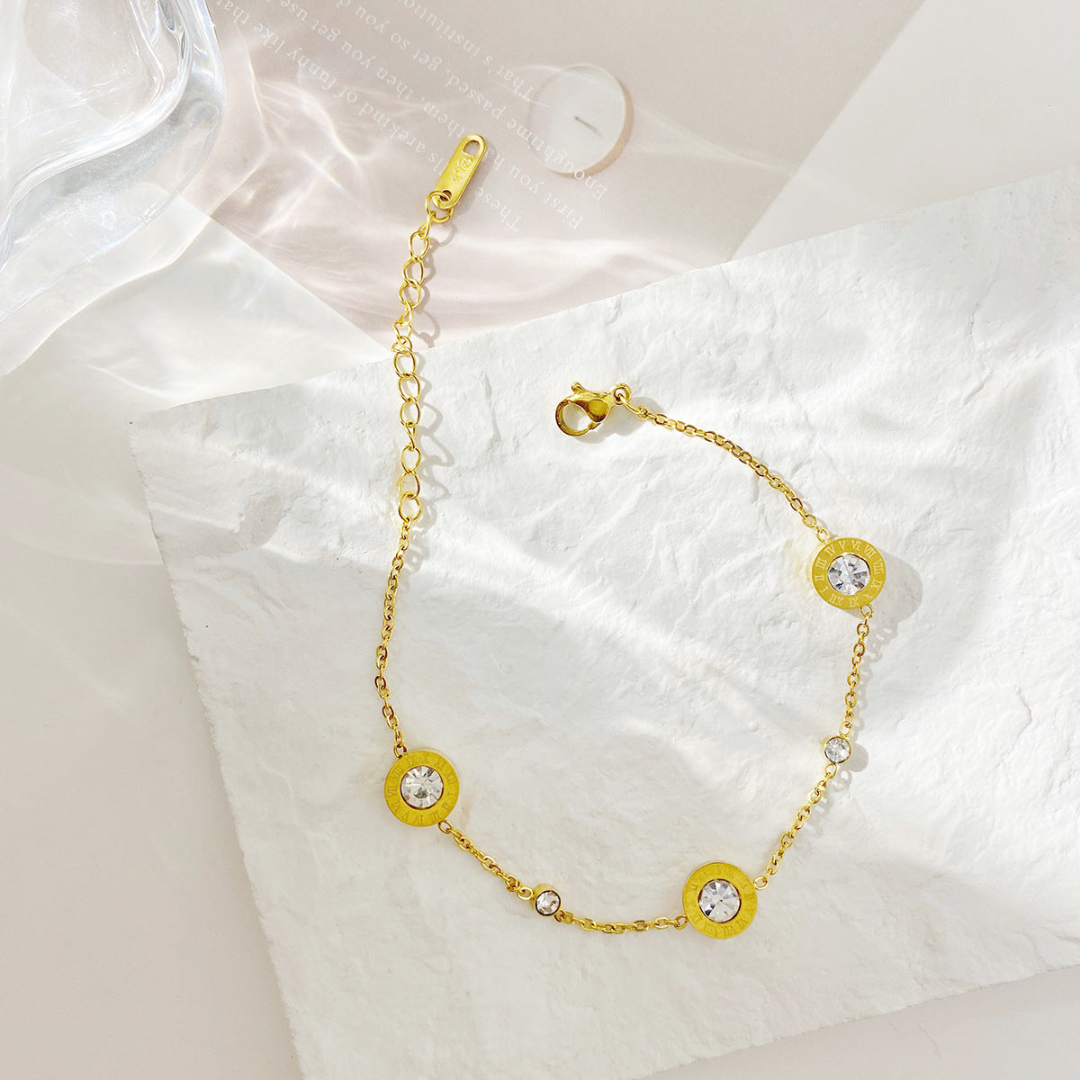 Korean Minimalist Titanium Steel Love Bracelet with Round Crystal Accents