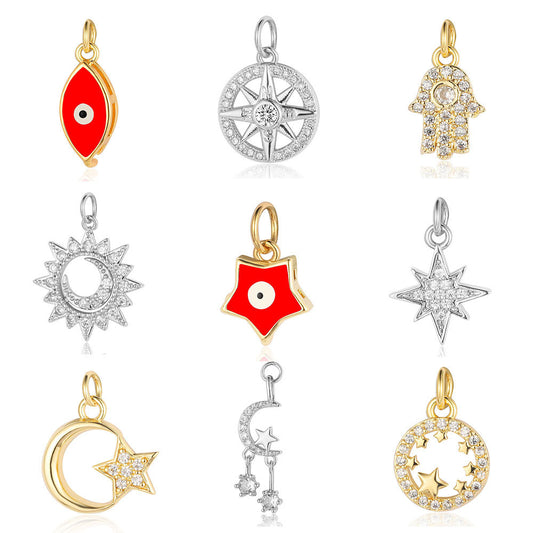Sun Moon Stars Copper Zircon Eyes Palm Pendant