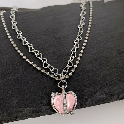 Collar de circonitas microincrustadas con corazón dividido 