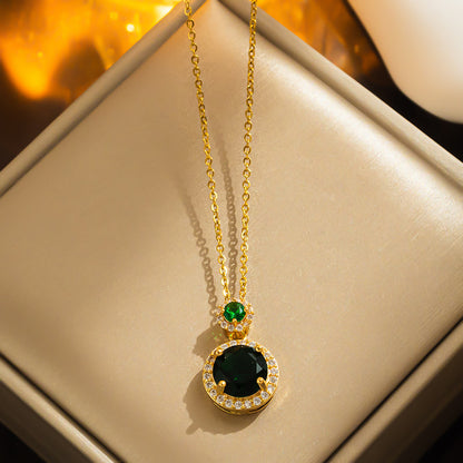 Colar de aço vintage Granny Green Gem, declaração de moda 