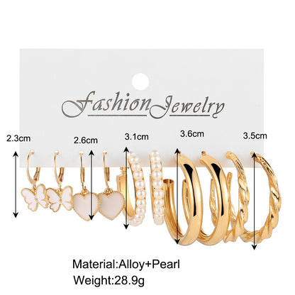 Black Heart Butterfly Clip-on Earrings Set 5-Piece Set