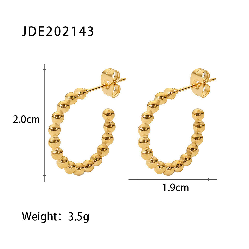 Gold round bead C-shaped earrings
