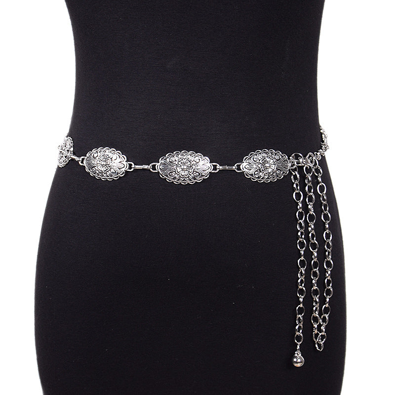 Elliptical buckle metal chain waist chain