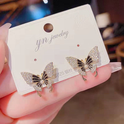 Pendientes de mariposa con circonitas en miniatura y aguja de plata S925 