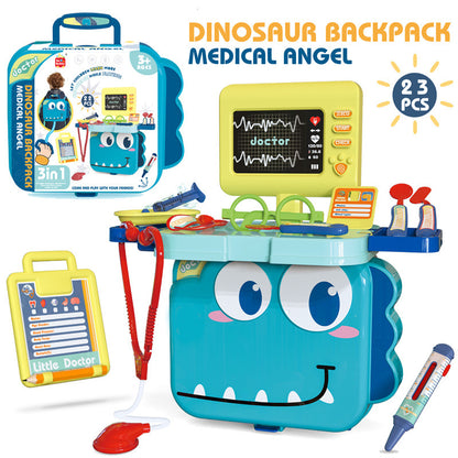 Mochila de dinosaurio con estación de herramientas médicas, estetoscopio de simulación, mochila de médico para niños y niñas, juegos de rol 