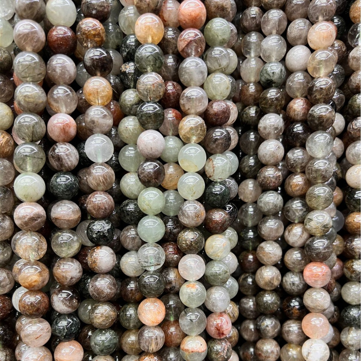 6-10mm natural red and green hair crystal beads loose beads