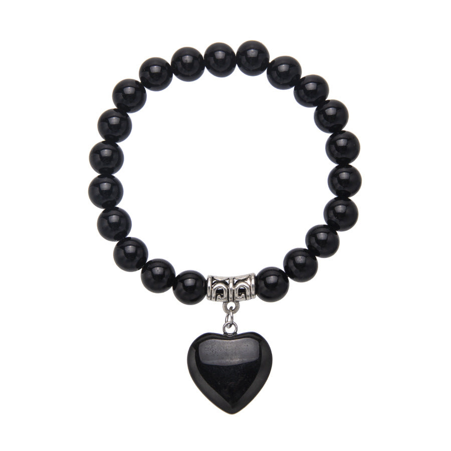 Pulseira elástica de coração de cristal de pedra natural colorida de 8 mm 