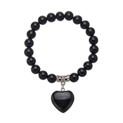 Pulseira elástica de coração de cristal de pedra natural colorida de 8 mm 