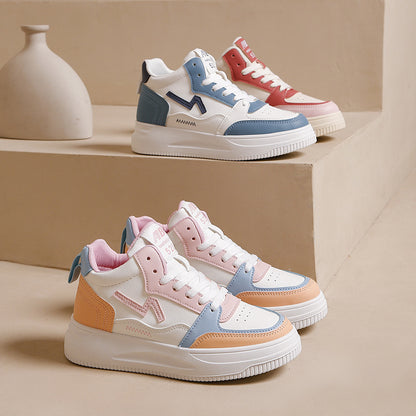 Thick-soled height-enhancing leather soft-soled sports shoes
