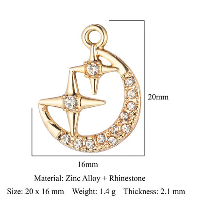 Paquete de 5 colgantes de aleación de zinc con forma de estrella, luna y sol 