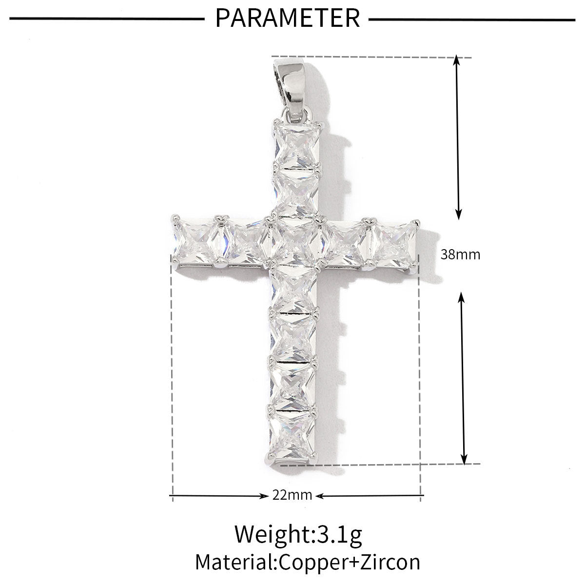 Square zircon cross necklace pendant.
