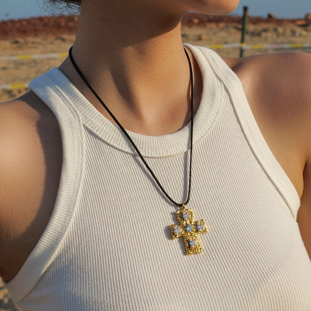 Stainless Steel Wax Rope Circle Necklace