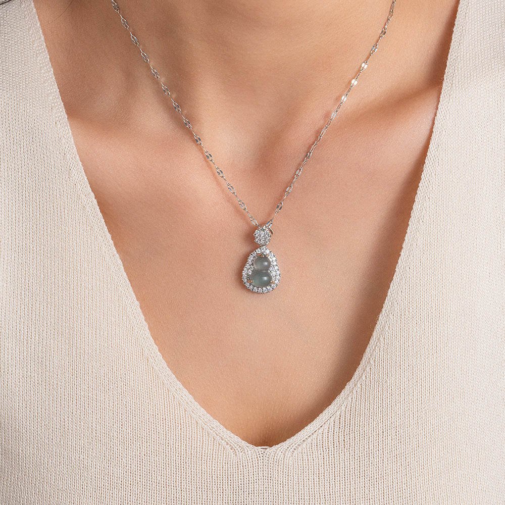 Full of diamond copper micro-inlaid jade gourd necklace female