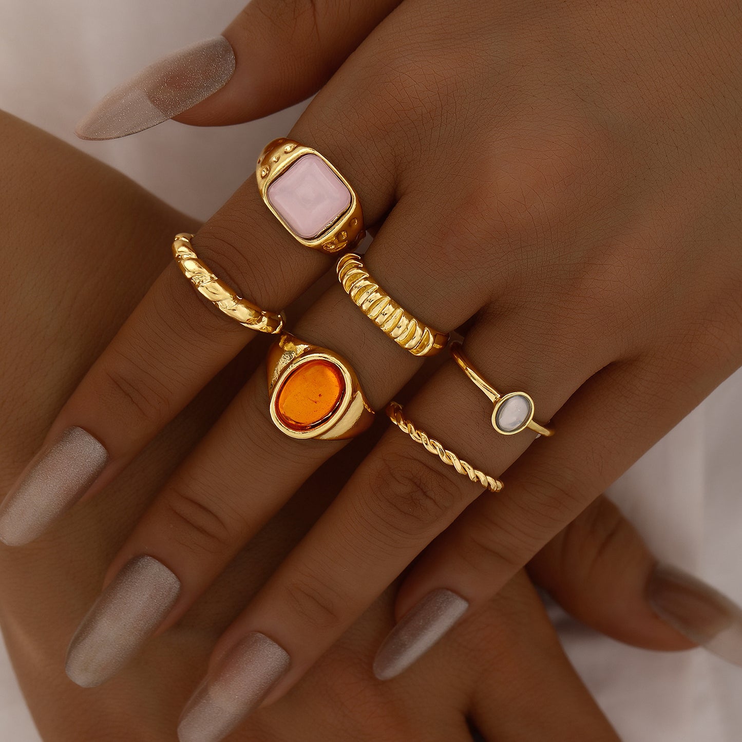 Geometric Alloy Ring Set (6-Piece)