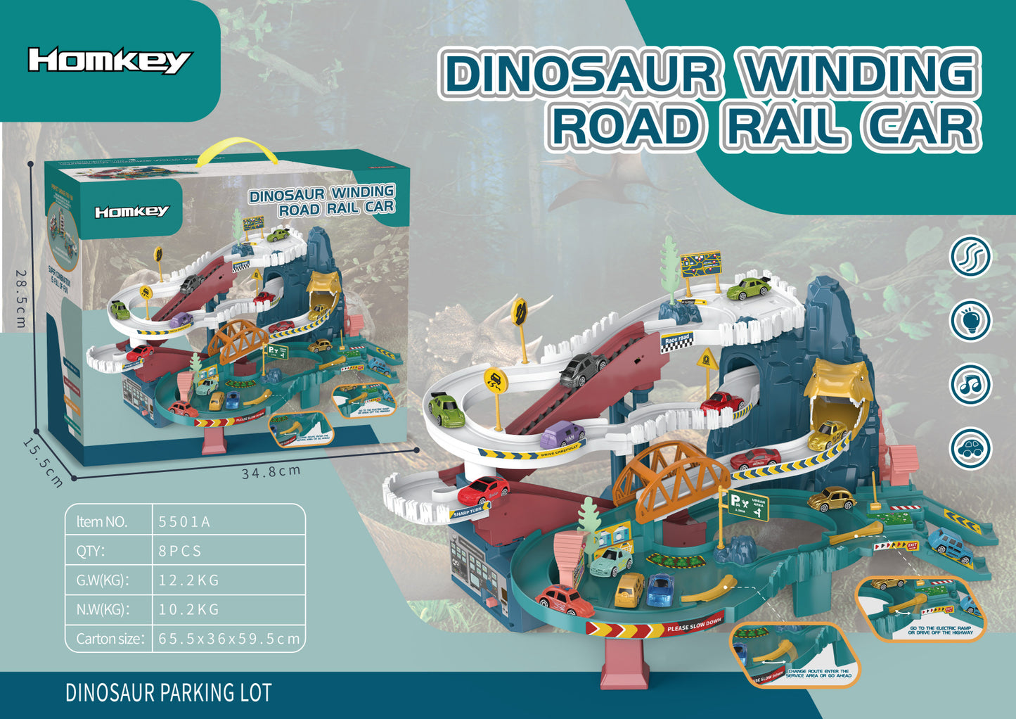 Dinosaur Mountain Track Car Adventure Aparcamiento Juguete para niños de 3 a 4 años 