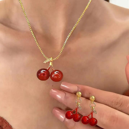 Cherry Earrings & Necklace Set
